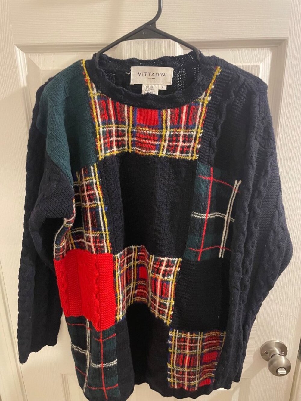 Vittadini Sport Wool Patchwork Cable Knit Sweater Small Vintage Style